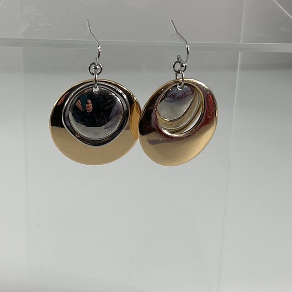 Metal Earrings Dangle Silver Tone Gold Tone Circles 2" Long - Picture 3 of 5